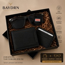 Baydrn Premium Erkek Hediye Seti - Cüzdan, Kartlık ve UV400 Gözlük Kombini