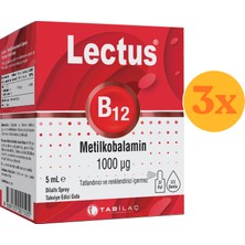 Lectus B12 Metilkobalamin 1000 Mcg Sprey 5 ml - 3 Adet (Toplam 15 Ml) - Dezenfektan Hediyeli (%72 Alkol)