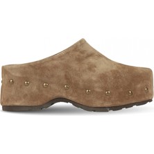 Bueno Shoes Bej Süet Kadın Dolgu Topuklu Terlik