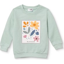 Hellobaby Kız Bebek Sweatshirt Çiçek Baskılı Bisiklet Yaka Long Sleeve