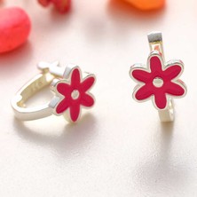 Yvz Store Gümüş Pembe Çiçek Çocuk Küpesi