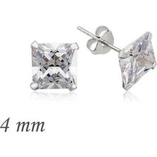 Yvz Store Gümüş Kare Tek Taş Zirkon Küpe - 4 mm