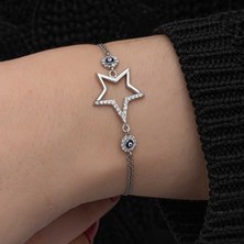 Yvz Store 925 Ayar Gümüş Yıldız Nazarlı Kadın Bileklik