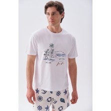 Mudo Erkek Beyaz Baskılı Comfort Fit Bisiklet Yaka T-Shirt