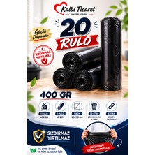 Kalbi Ticaret Kalın Çöp Torbası 400 gr x 20 Rulo Siyah Çöp Poşeti 80x110 cm Jumbo Çöp Torbası