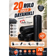 Kalbi Ticaret Kalın Çöp Torbası 500 gr x 20 Rulo Siyah Çöp Poşeti 80x110 cm Jumbo Çöp Torbası