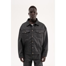 Machinist Erkek Glitery Oversize Jean Ceket Siyah