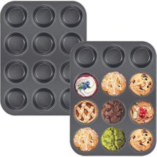 My Best Store 2'li Set Muffin Kalıbı 12LI Fırın Mini Kek Browni Kekstra Kalıbı Cupcake  Ülü