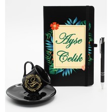 As Gift Kişiye Özel Ajanda Defter & Siyah Fincan & Roller Kalem Hediye Seti