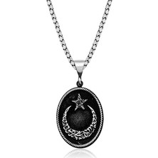 Yvz Store 925 Ayar Gümüş Kelime-I Tevhid Yazılı Ay Yıldız Erkek Kolye