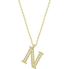 Yvz Store 925 Ayar Gümüş Gold N Harfi Kadın Gümüş Kolye