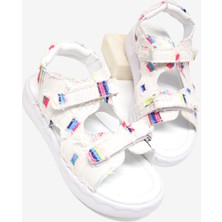 Tonny Black Çocuk Unisex Beyaz Rahat Kalıp Renk Desenli Çift Cırtlı Sandalet