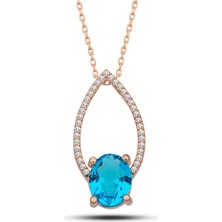 Yvz Store Gümüş Rose Turkuaz Oval Taşlı Kadın Kolye