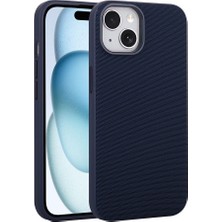 Alan Tech iPhone 13 Kılıf M-Safe Şarj Özellikli Kumaş Tasarımlı Alt Miami Sert Pc Kapak - Lacivert