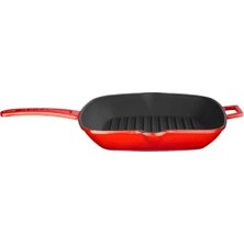 Kırmızı Metal Saplı 26X26 cm Döküm Izgara Tava, Mükemmel Isı Dağılımı