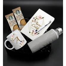 As Gift Kişiye Özel Ajanda Defter & Baskılı Cam Suluk & Beyaz Kupa & Roller Kalem & Strabucks Caffe Latte Hediye Seti