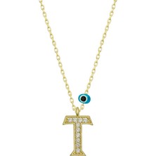 Yvz Store 925 Ayar Gümüş Nazar Gold T Harfi Kadın Gümüş Kolye