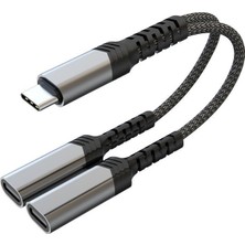 Hadron GJ-015 Type-C + 2 x Type-C Dişi Hızlı Şarj + Kulaklık Kablosu - Siyah