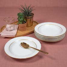 GÜRAL PORSELEN Soprano  23 Cm Çukur Yemek Tabağı 6 Adet Çift Altın Yaldız
