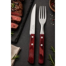 Pinkev Tramontina 6 Kişilik 12 Parça Polywood Saplı Steak Et Biftek Pizza Çatal Bıçak Seti