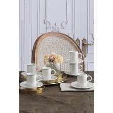 GÜRAL PORSELEN Camelia 12 Parça 6 Kişilik Bone Türk Kahvesi Fincan Takımı - 5595