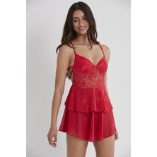 Pierre Cardin Kadın Saten Dantelli Gecelik - 645 Kırmızı Renkli Romantik Detaylarla
