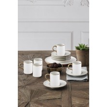 GÜRAL PORSELEN Camelia 12 Parça 6 Kişilik Bone Türk Kahvesi Fincan Takımı - 230