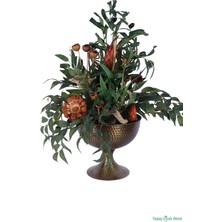 Yapay Çiçek Sitesi Metal Darbeli Vazoda Yapay Zeytin Tanzimi 68CM Yeşil