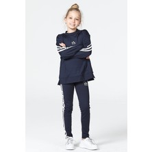 Black One Kız Çocuk Salaş Yırtmaçlı Tayt-Sweat Takımı Lacivert %95 Polyester Sonbahar Kış
