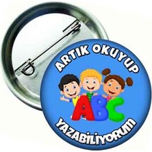 Hediye Panayırı Mavi Öğrenci Yaka Rozeti 20'li Artık Okuyup Yazabiliyorum Eğlenceli Tasarım