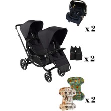 Abc Design Zoom2 Coal Travel Set - Özel Seri Ikiz Bebek Arabası Siyah Ana Kucaklı Seyahat Seti