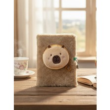 Bam Capybara Çantalı Çizgili Kilitli Peluş Defter 80 Yaprak