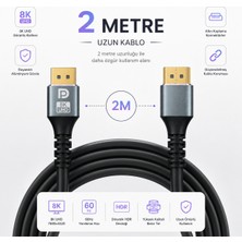 CoverZone Dp To Dp Kablo 2 Metre 8k UHD 60Hz 4K 144Hz Displayport Görüntü Aktarım Kablosu High Speed Transmission Signal Destekli Bilgisayar ve Monitör Bağlantı Kablosu | ZR542