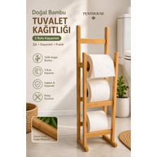 Penthouse Bambu Tuvalet Kağıtlığı 3’lü Yedek Rulo Standı Ahşap Wc Kağıtlık Organizer