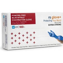 Rs Gloves Mavi Nitril Pudrasız Eksta Güçlü Muayene Eldiveni M Beden 100’LÜ Non Steril