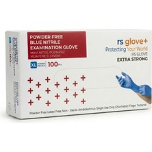 Rs Gloves Mavi Nitril Pudrasız Eksta Güçlü Muayene Eldiveni Xl Beden 100’LÜ Non Steril
