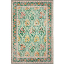 Cool Halı Daisy Su Yeşili Halı Makinede Yıkanabilir Çiçekli Dokuma Şönil Halı Bohem Eskitme Vintage Oda Halısı