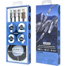 Jopus 4in1 Çoklu Şarj Kablosu 60W Type-C Lightning Usb-A Hızlı Şarj Örgü Kablo 1.5 Metre AZ-B11TH