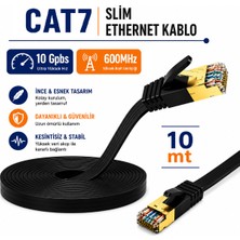 Vwin Cat7 Internet Kablosu 10 Metre Slim Yassı Network Cable 10 Gbps 600 Mhz U/ftp Patch Lan