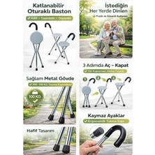 EyluX Shop 3 Ayaklı Ithal Alüminyum Oturaklı Baston Sandalye Namaz ve Camii Baston Sandalyesi Katlanabilir