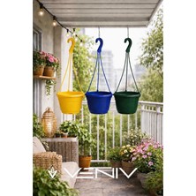 Veniv 3 Adet Askılı Dekoratif Saksı - Askılar Dahil- 18 cm x 12 cm