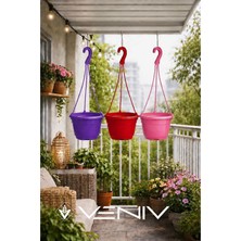 Veniv 3 Adet Askılı Dekoratif Saksı - Askılar Dahil- 18 cm x 12 cm