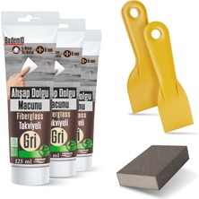 Badem10 (6'lı) Ahşap Tamir Seti Gri Renk (2 Adet) 125 ml Tamir Macunu + 2 Adet Spatula + Kübik Zımpara