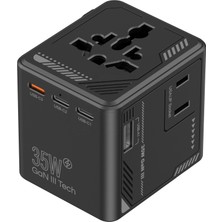 Jopus 35W Gan Hızlı Şarj Adaptörü 5 Çıkışlı Universal Priz 1 Usb-A 4 Usb-C Seyahat Şarj Cihazı - AZ-A33 Standart