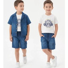 Beruflic 6/10 Yaş Denim Gömlek Şortlu 3lü Çocuk Takımı