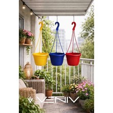 Veniv 3 Adet Askılı Dekoratif Saksı - Askılar Dahil- 18 cm x 12 cm
