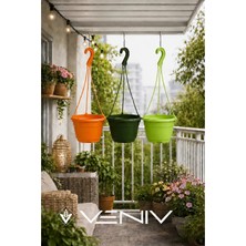 Veniv 3 Adet Askılı Dekoratif Saksı - Askılar Dahil- 18 cm x 12 cm