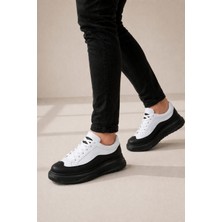 Pabucmarketi Beyaz Siyah Bağcıklı Erkek Sneaker