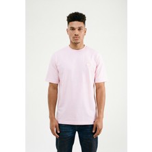 Machinist Erkek Logo Embroidered Oversize Tişört Pembe