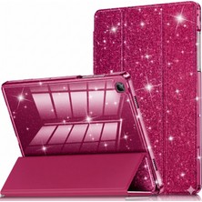 M.TK Moveteck Samsung Galaxy Tab A11/A9 8.7 Inç Kılıf Simli Işıltılı Parlak Standlı Flip Cover Şeffaf Arka Glitter Case